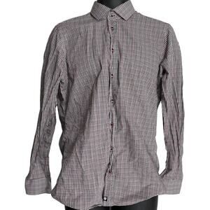 Strellson Shirt Men Size 15.5 Blue Red Checkered Slim Fit Button Up Long Sleeve